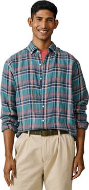 Aubin Croyland Madras Button-Down Linen Shirt