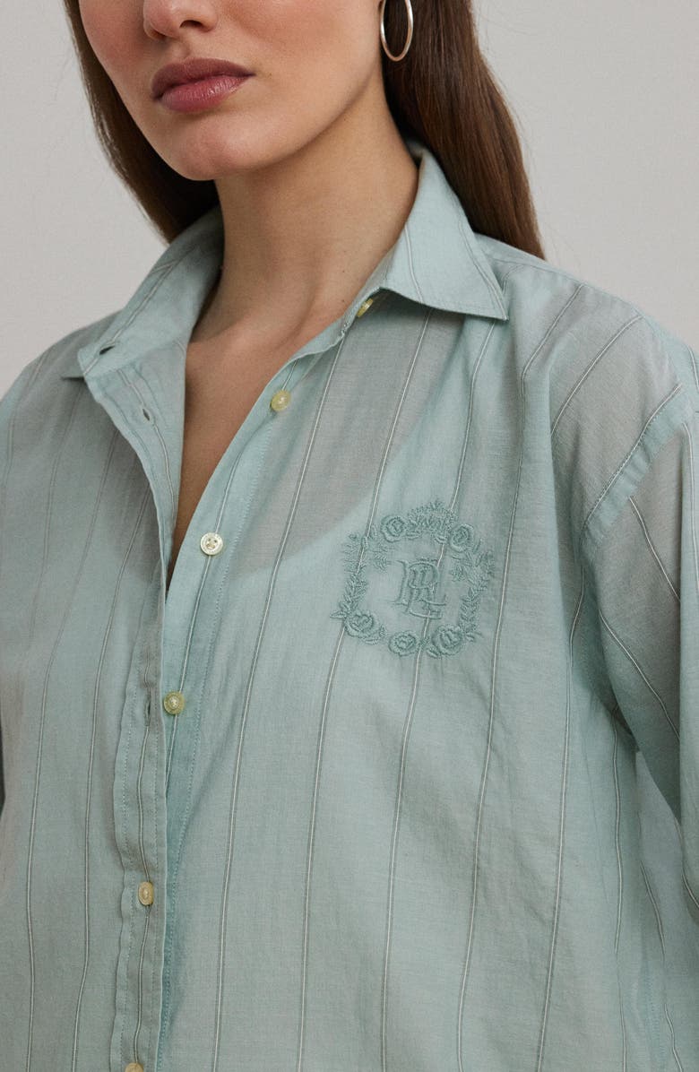 Lauren Ralph Lauren Stripe Oversize Cotton Button-Up Shirt, Alternate, color, 