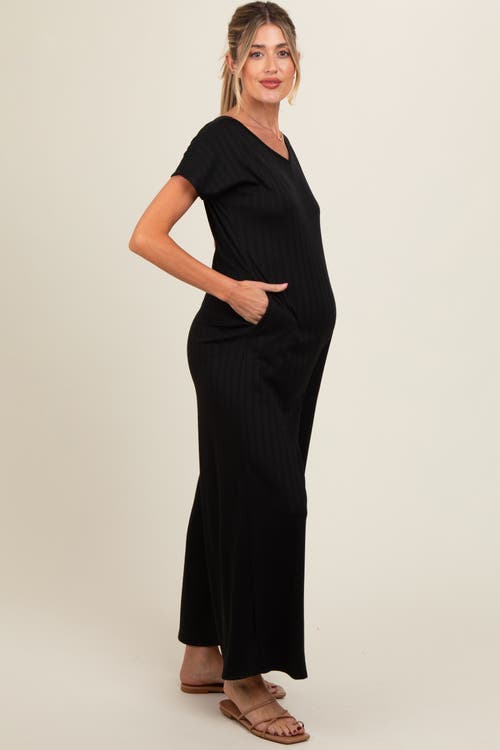 Pinkblush Ribbed Wide Leg Jumpsuit In Black