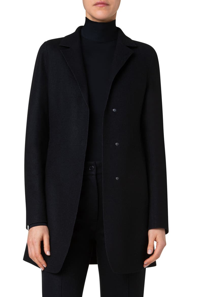 Felted Wool Long Jacket, Main, color, BLACK