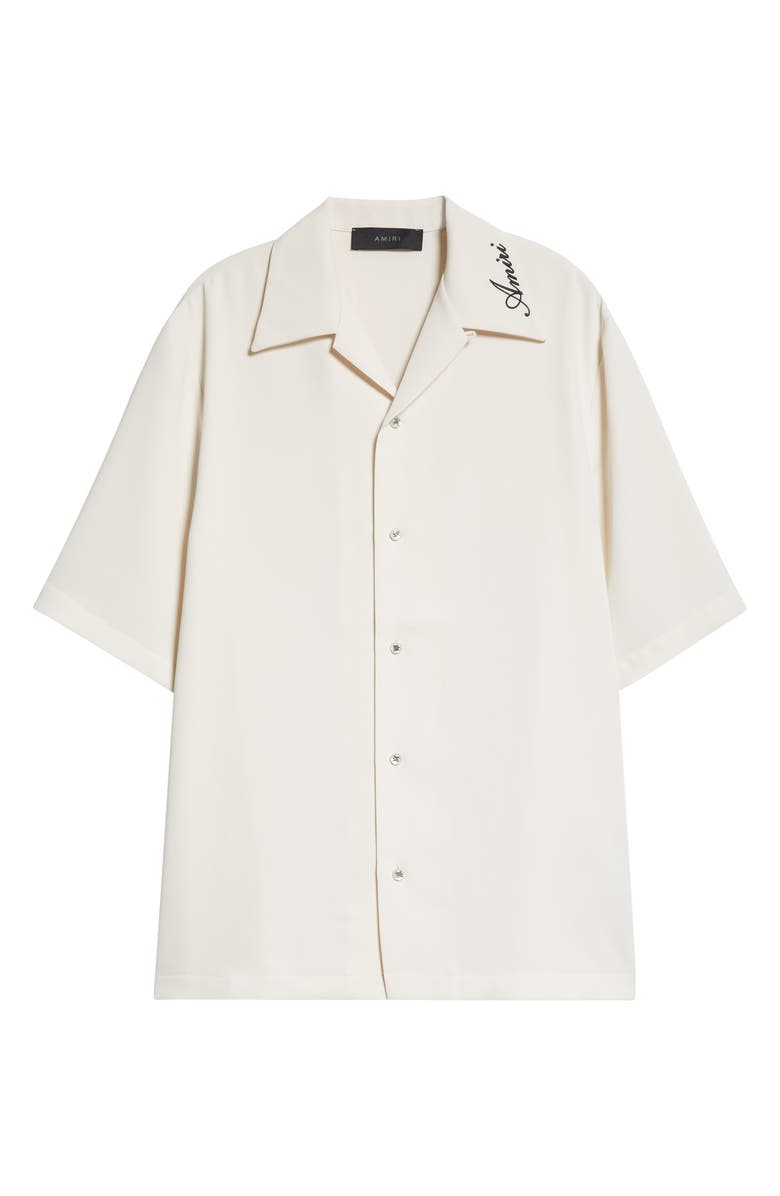 AMIRI Logo Embroidered Camp Shirt, Alternate, color, Alabaster