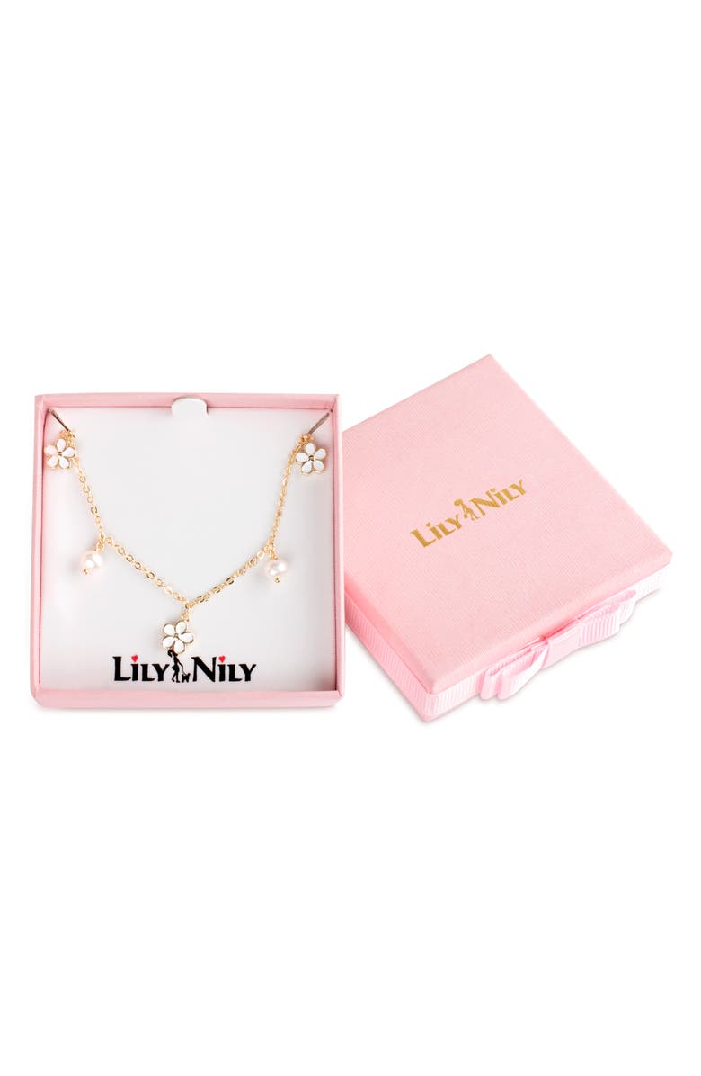 Lily Nily Flower & Pearl Charm Necklace, Alternate, color, Gold