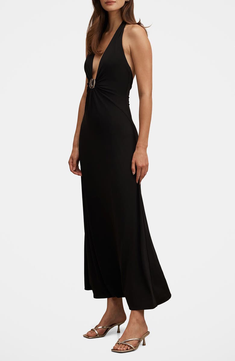 Ever New Behati Jersey Midi Halter Dress, Alternate, color, Black