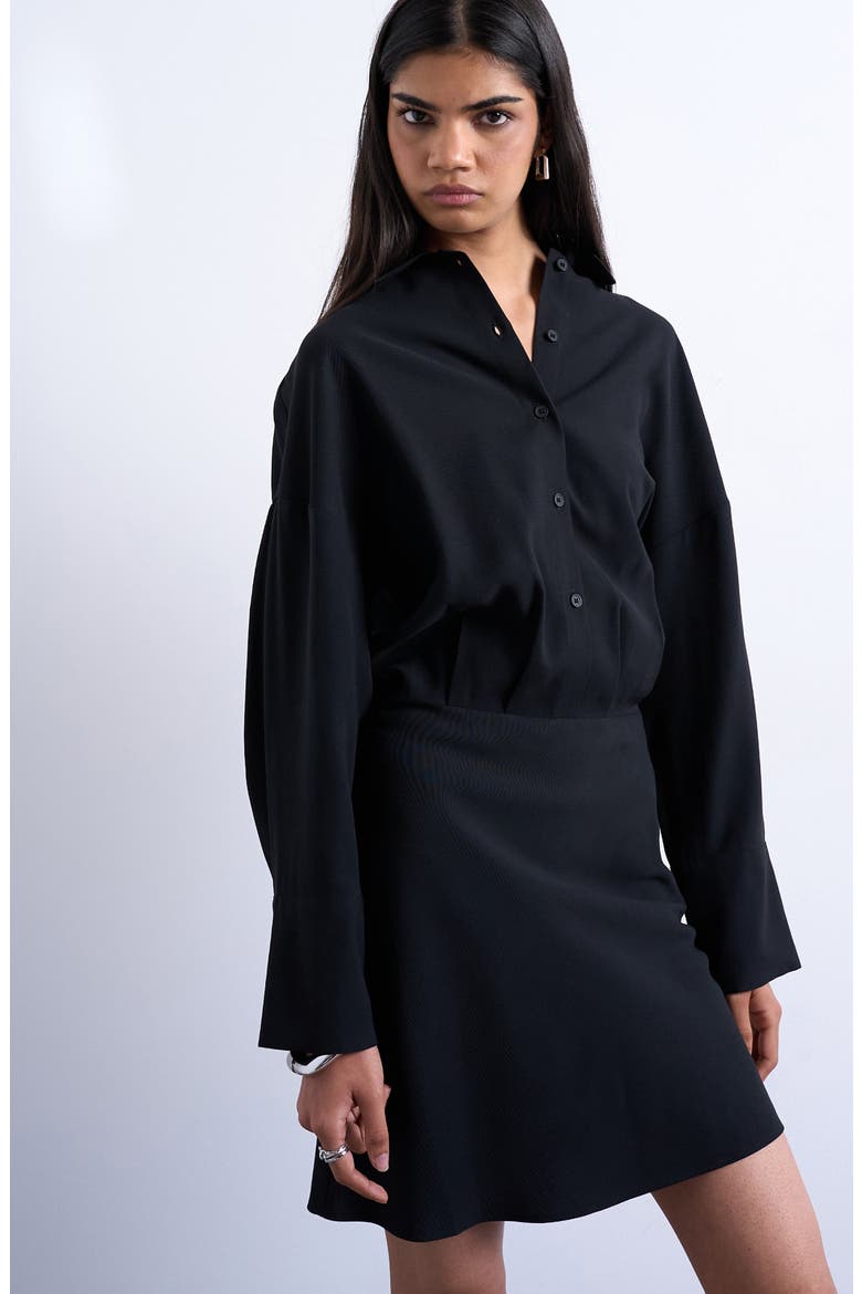 Micro Mini Long Sleeve Shirtdress, Main, color, BLACK