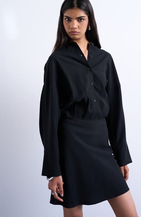 Micro Mini Long Sleeve Shirtdress