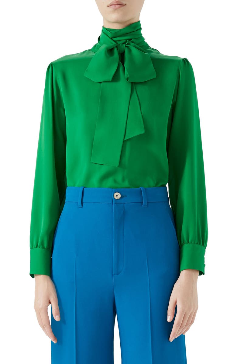 Gucci Silk Tie Neck Blouse, Main, color, 