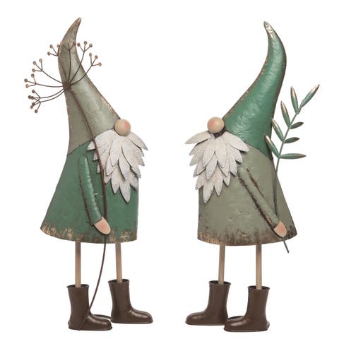 27 Inch Green Spring Mystic Gnome Statuette Decorative Metal Garden Accent