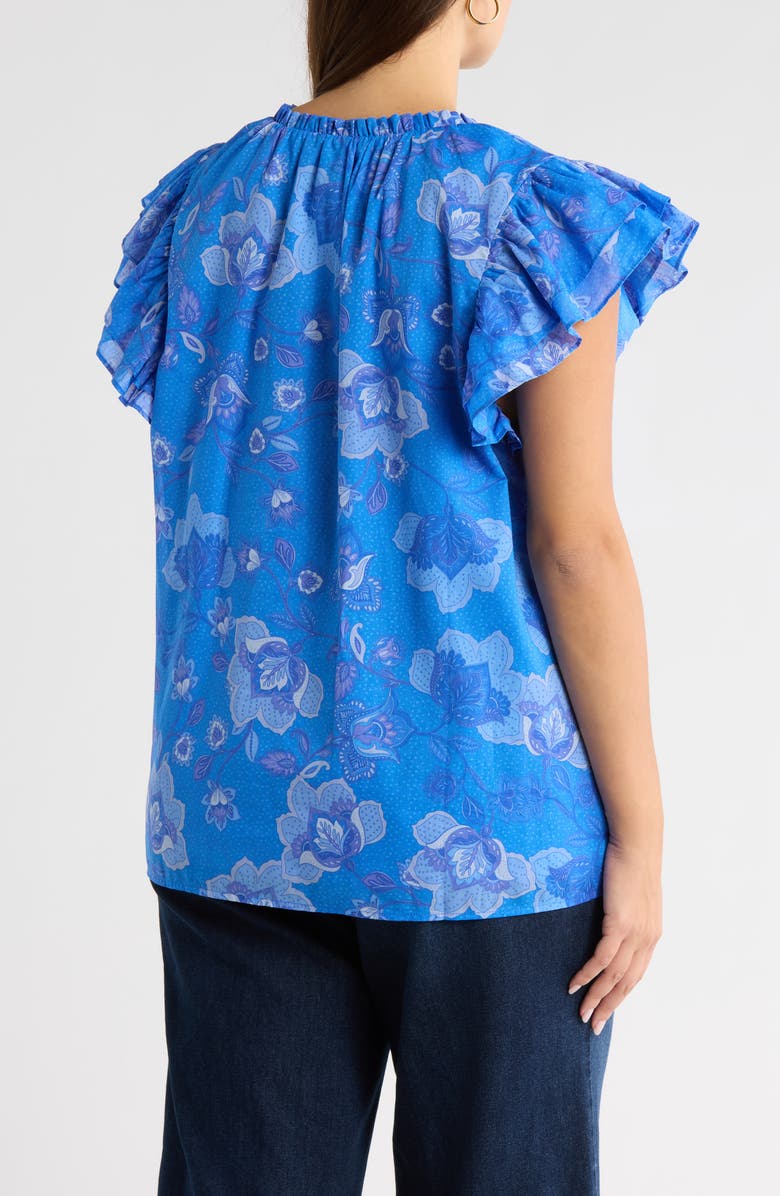 SUGARLIPS Selma Floral Ruffle Cotton Top, Alternate, color, Cobaltblue
