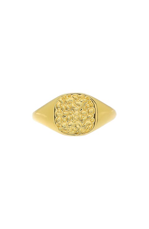 14K Gold Plated Hammered Signet Ring