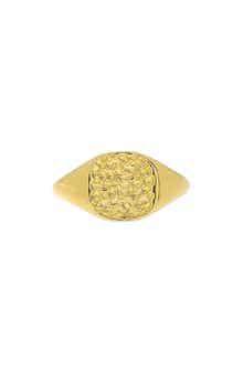 Sterling Forever 14K Gold Plated Hammered Signet Ring