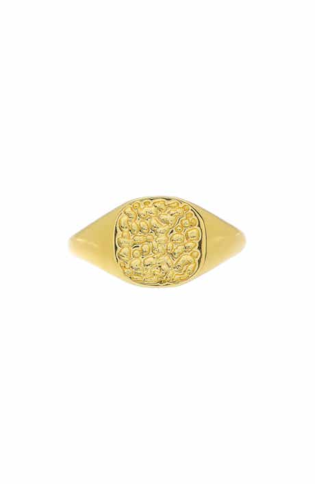 Sterling Forever 14K Gold Plated Hammered Signet Ring
