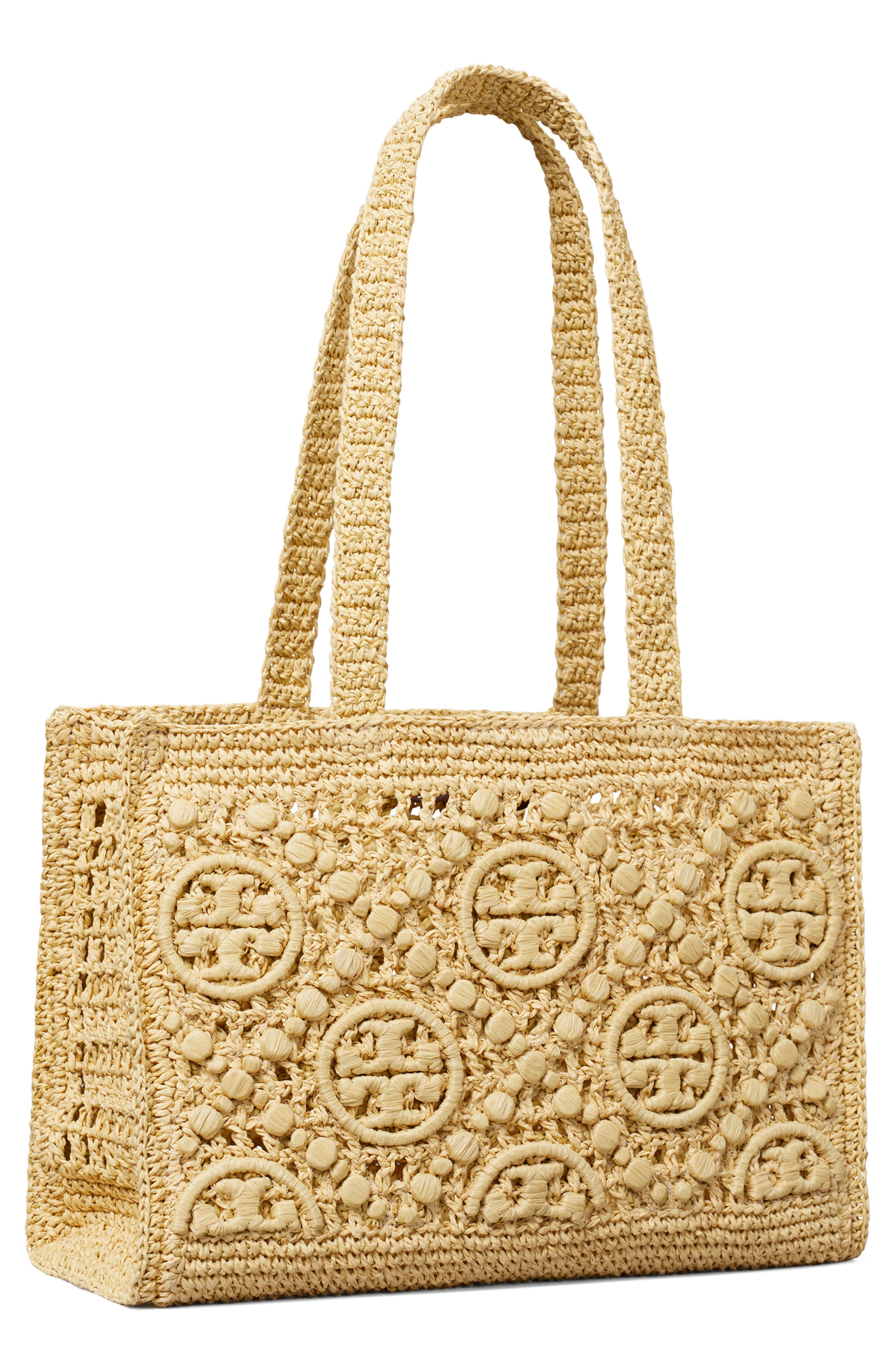 T Monogram Crochet Small Tote, Alternate, color, NATURAL