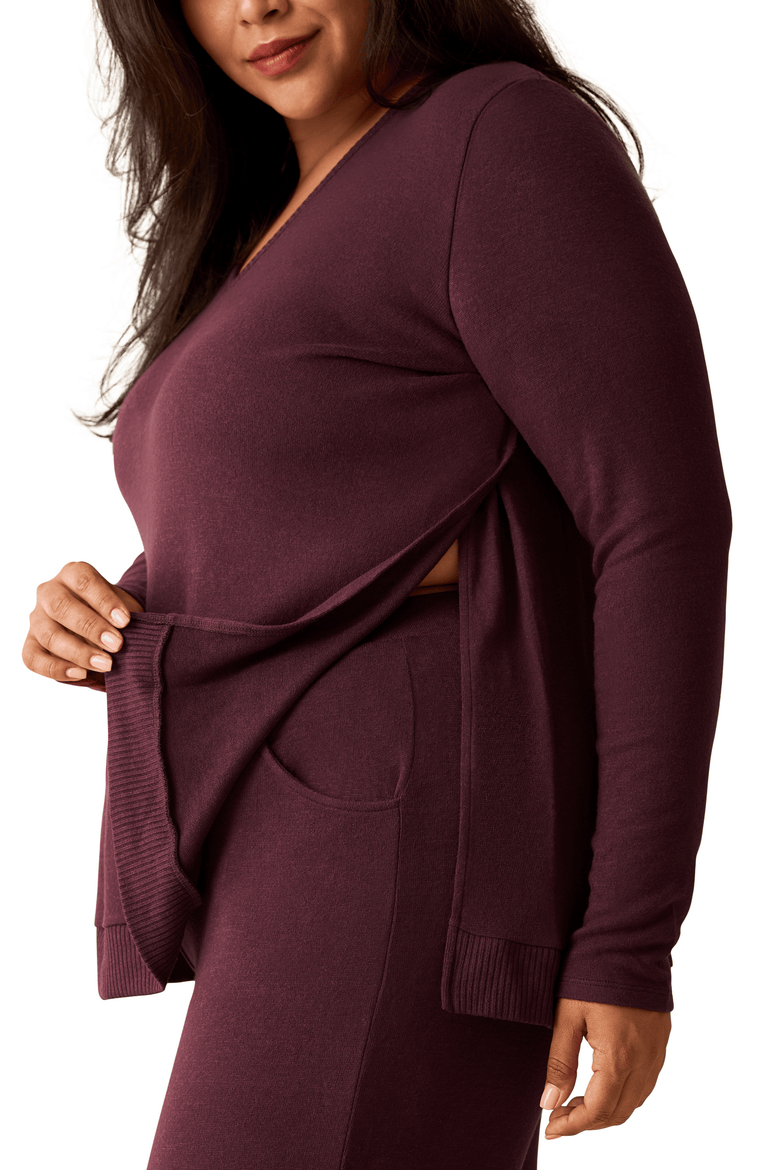 CozyKnit Maternity & Nursing V-neck Top, Alternate, color, Deep Burgundy