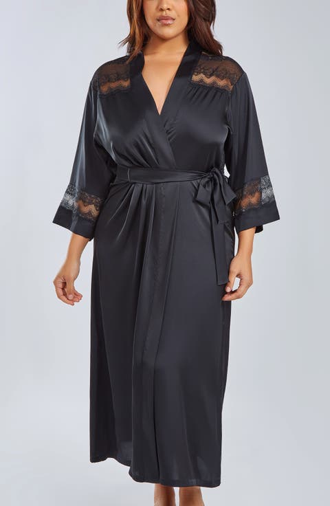 Lace Trim Satin Long Robe