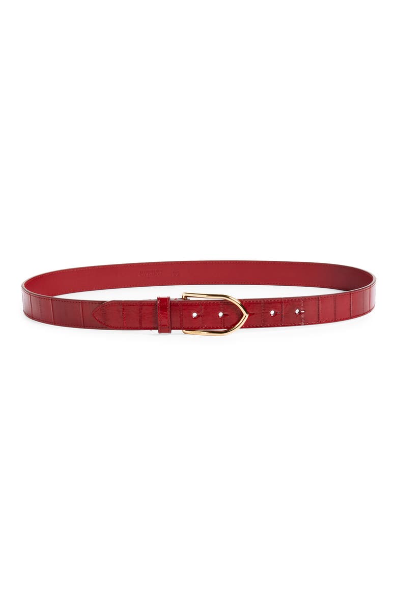 La Ceinture Bambino Skinny Hagfish Leather Belt, Main, color, DARK RED 480