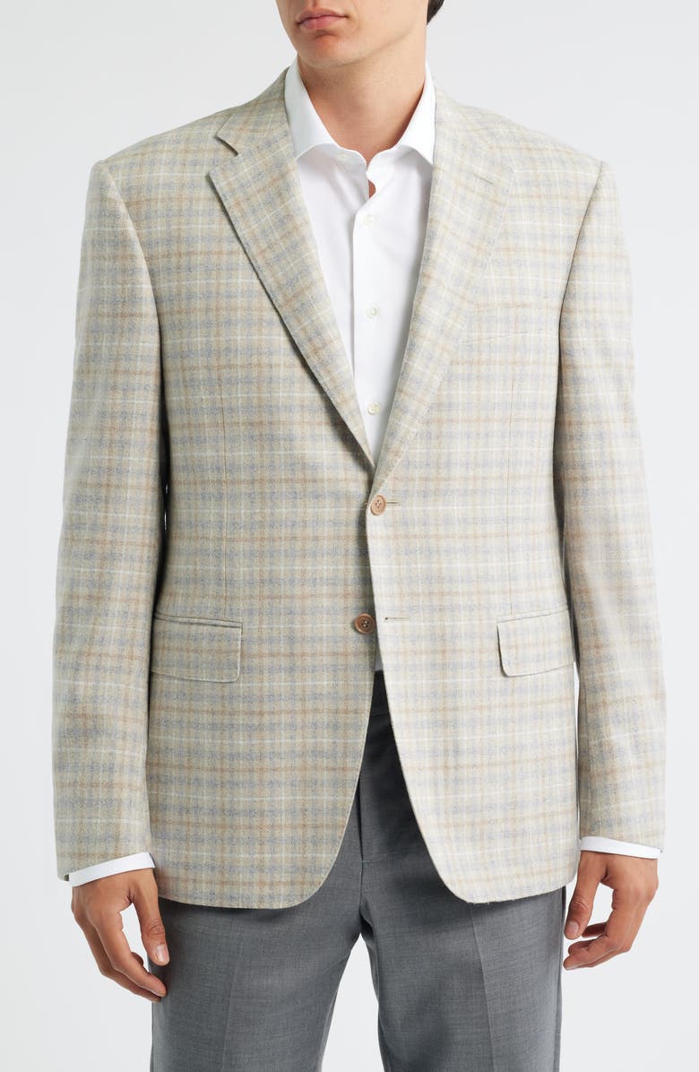 Canali Siena Regular Fit Tan Plaid Wool Blend Sport Coat, Alternate, color, Beige