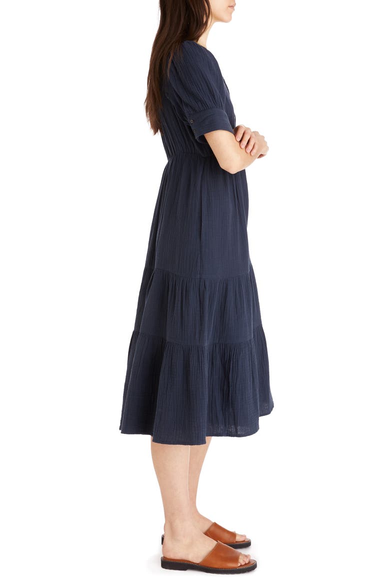 Lightspun Tiered Button Front Midi Dress, Alternate, color, DARK BALTIC
