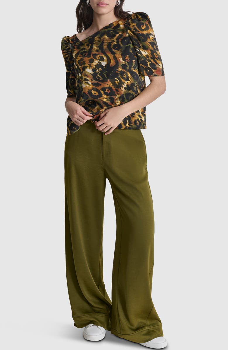 DKNY Print Asymmetric Zip Shoulder Top, Alternate, color, Autumn Mix Animal