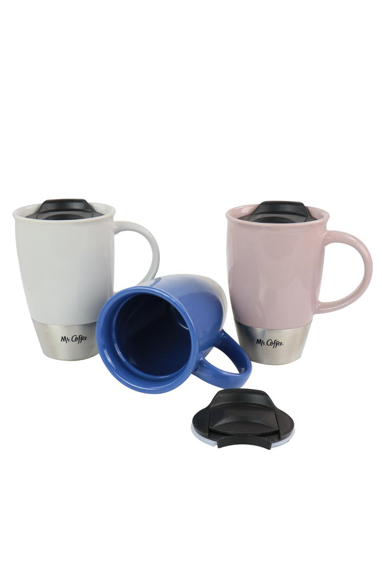 Mr. Coffee Coffee14 oz Stoneware Assorted Travel Mug Set of 3, Alternate, color, Blue