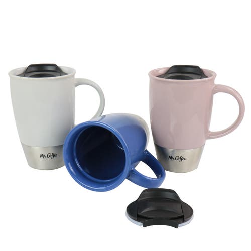 Mr Coffee Mr. Coffee Coffee14 oz Stoneware Assorted Travel Mug Set Of 3 In Blue