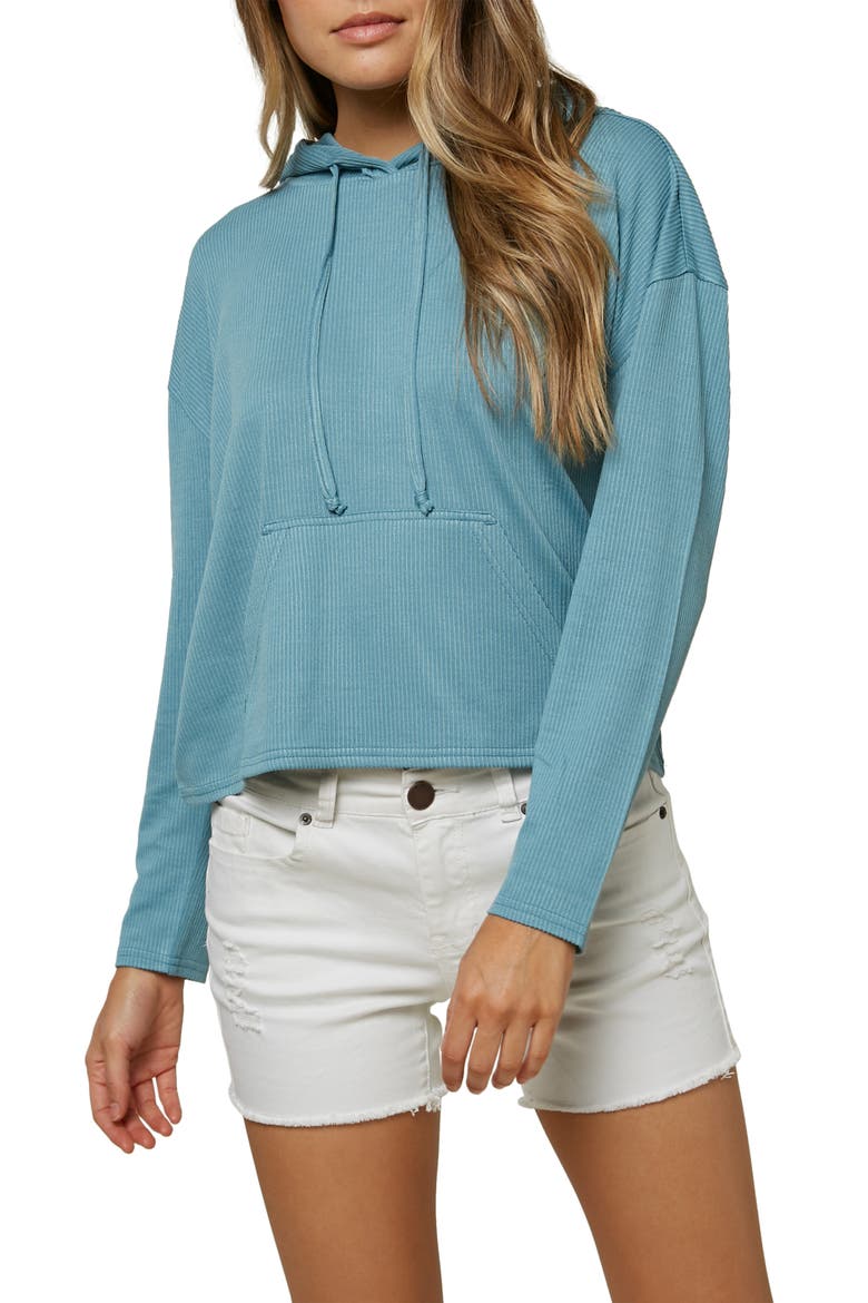 Stripe Knit Hoodie, Main, color, DARK CAMEO BLUE