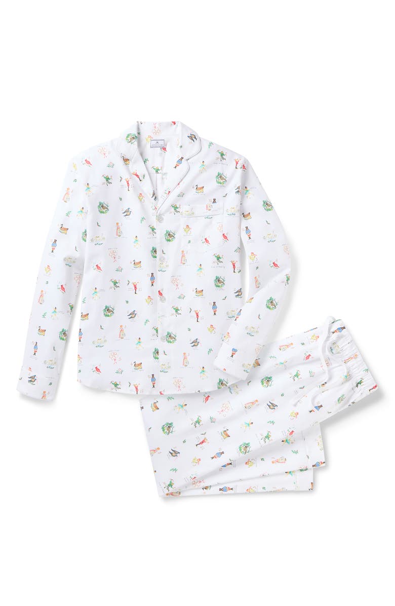 Petite Plume Cambridge 12 Days of Christmas Cotton Twill Pajamas, Alternate, color, White