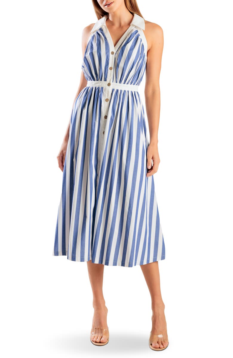 FREEMARKET Stripe Sleeveless Midi Dress, Main, color, 