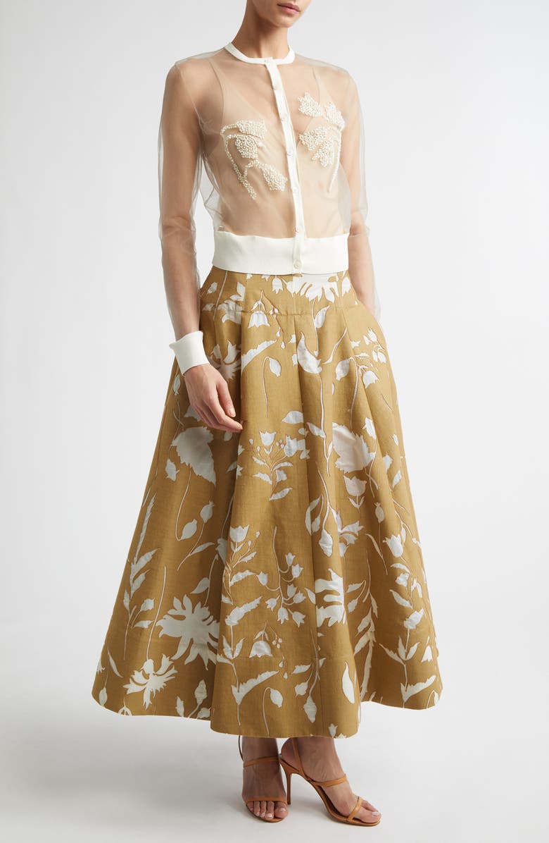 Lela Rose Floral Beaded Sheer Cardigan, Alternate, color, Cream