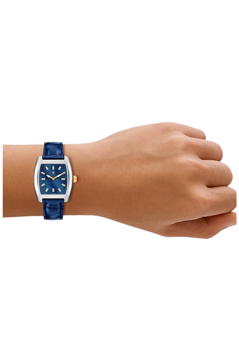 Urban Mini Diamond Croc Embossed Leather Strap Watch, 29mm, Alternate, color, SILVER/BLUE