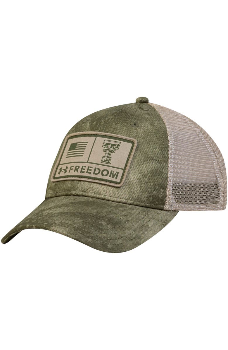 Under Armour Men's Under Armour Camo Texas Tech Red Raiders Sideline Blitzing Trucker Performance Adjustable Hat, Main, color,