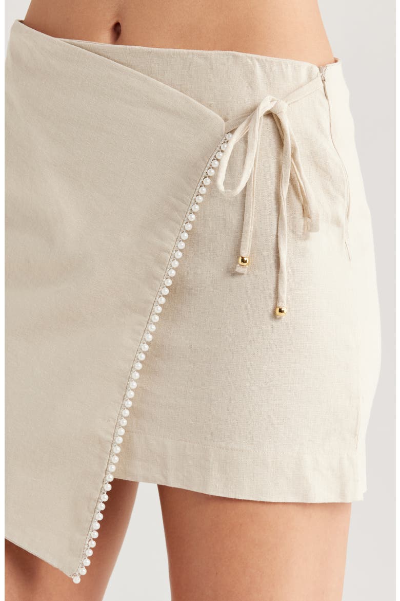 Egypt Faux Pearl Accent Linen Blend Cover-Up Wrap Skirt, Alternate, color, SIENNA