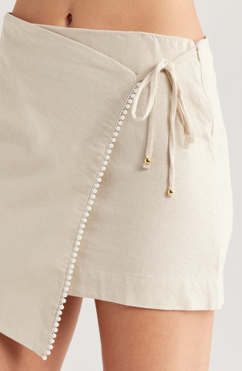 BOAMAR Egypt Faux Pearl Accent Linen Blend Cover-Up Wrap Skirt, Alternate, color, Sienna