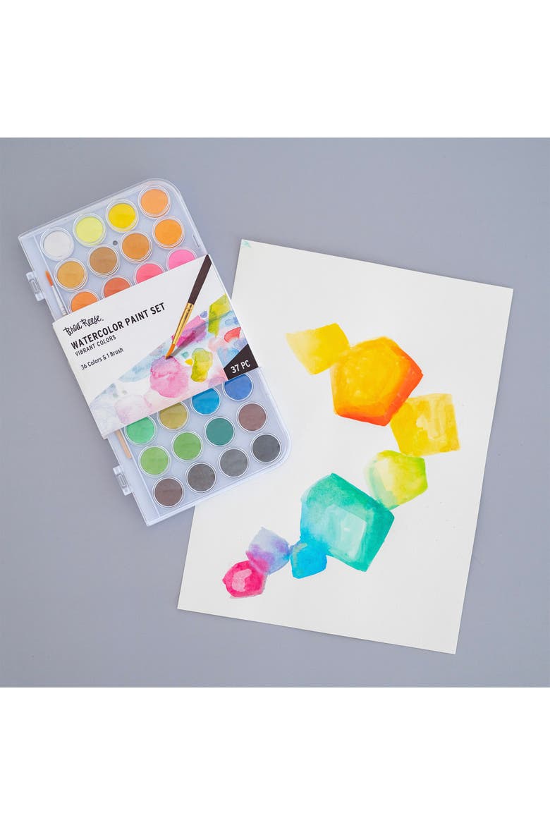 Vibrant Watercolor Set 36 Colors, 1 Brush, Nontoxic, Alternate, color, Multicolored