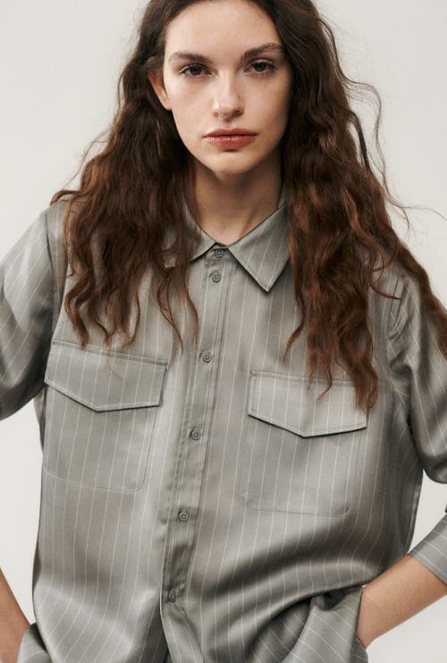 Silk Laundry Twill Boyfriend Shirt Moon Pinstripe In Moon Pinstripe