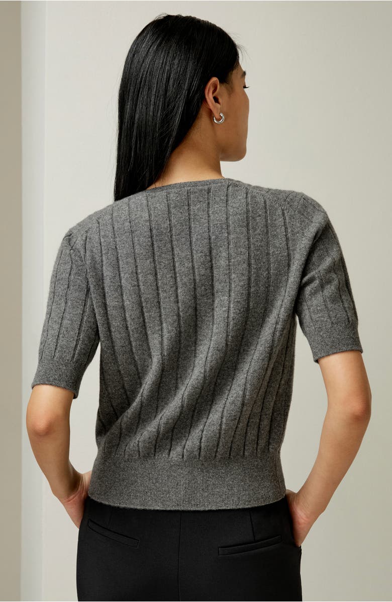 Lilysilk V-Neck Cashmere T-shirt, Alternate, color, Medium Gray