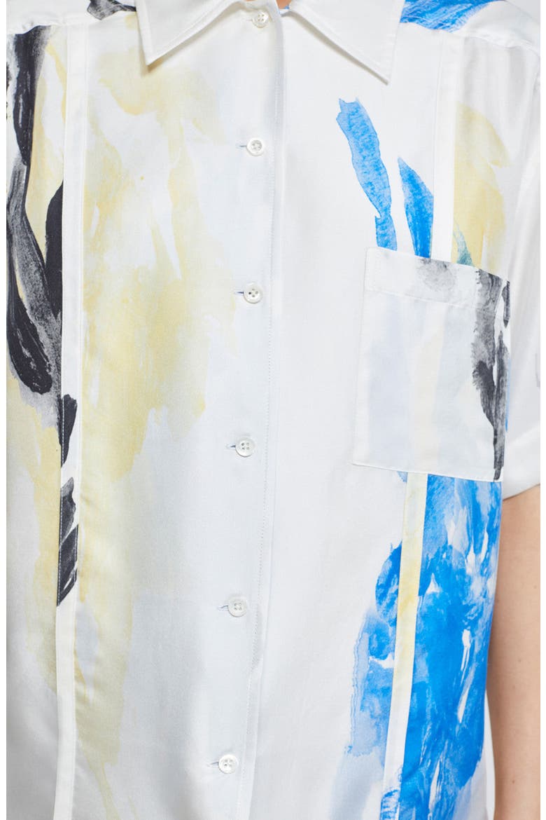 Watercolor Print Silk Twill Camp Shirt, Alternate, color, CORNFLOWER BLUE-MULTI