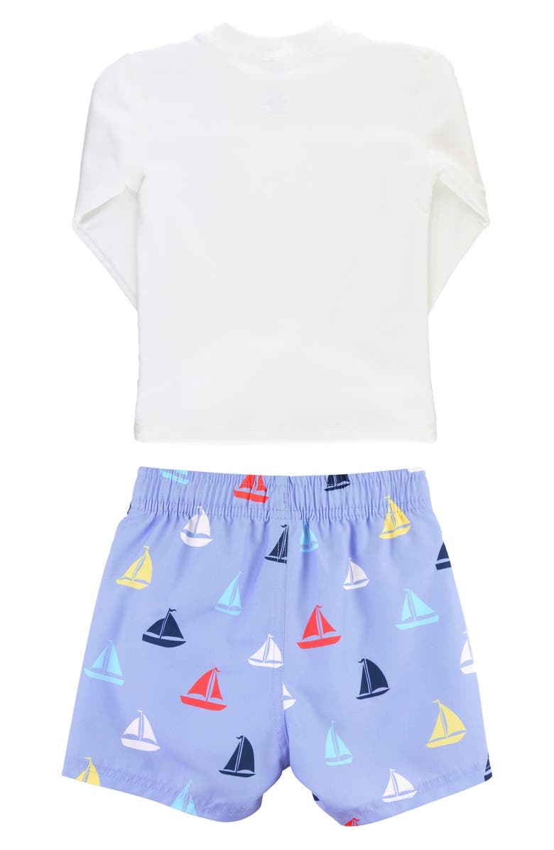 RuggedButts Long Sleeve Two-Piece Rashguard Swimsuit, Alternate, color, Sailboat Multi