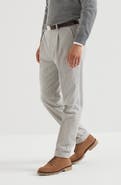 Brunello Cucinelli Virgin wool and cashmere chalk stripe flannel trousers with pleat