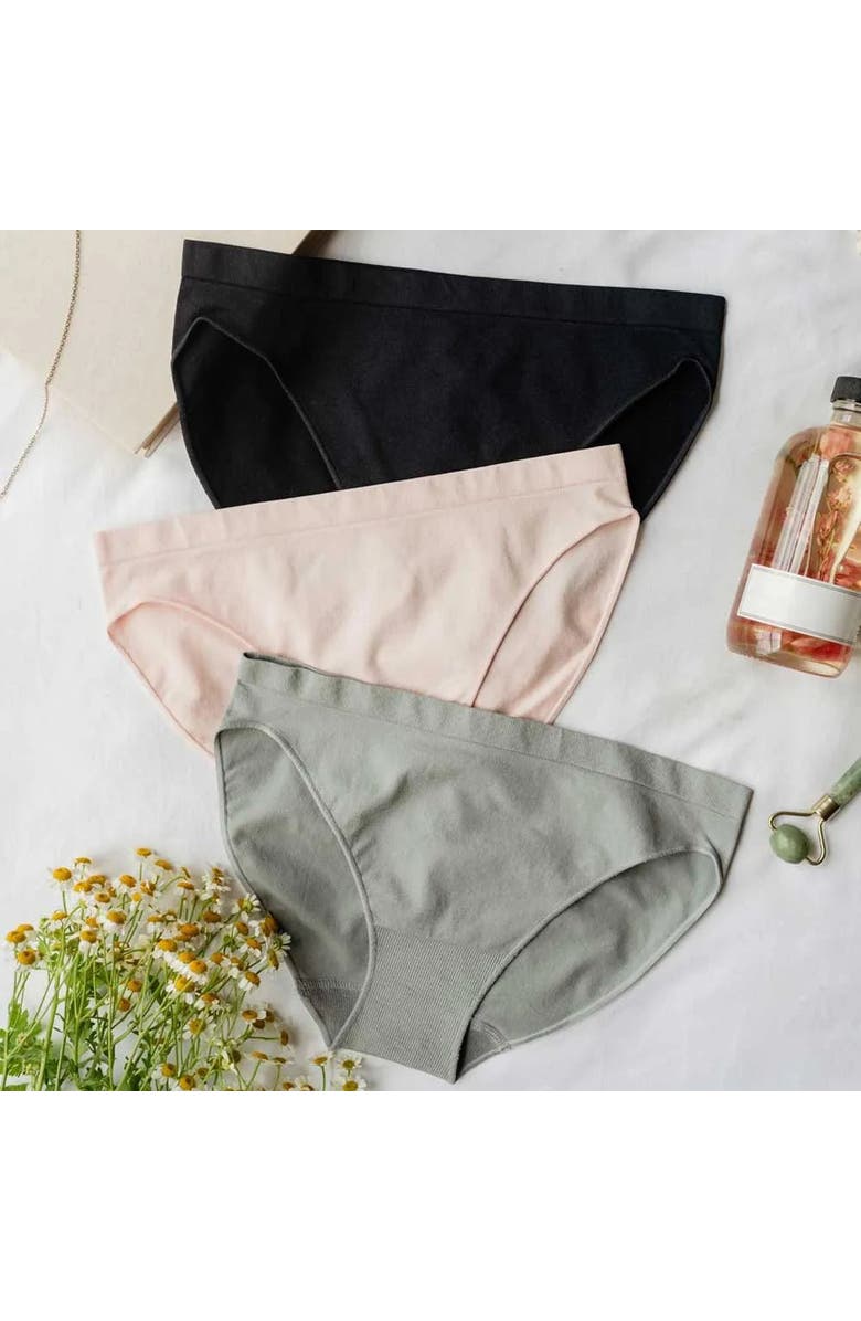 BRABAR Comfy Undies Hi Leg Bikini, Alternate, color, Black, Natural Grey, Pink
