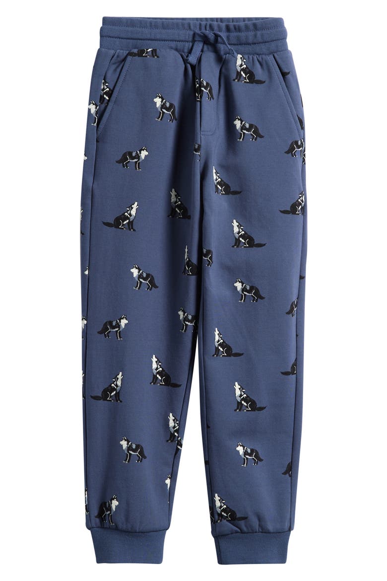 Kids' Husky Print Stretch Cotton Fleece Joggers, Main, color, DARK BLUE