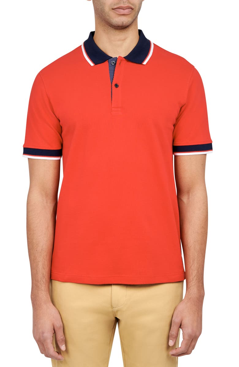 CONSTRUCT Slim Fit Solid Cotton Stretch Pique Polo, Main, color, Red