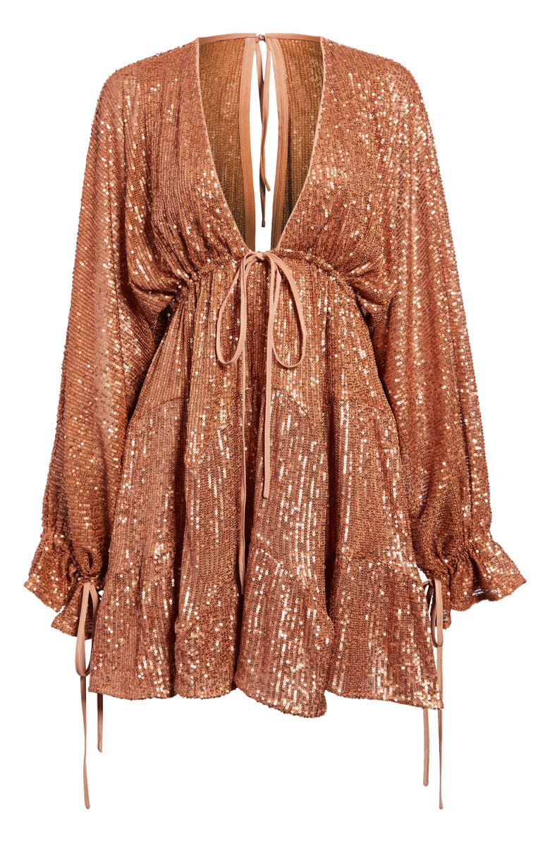 ASOS DESIGN Sequin Long Sleeve Babydoll Minidress, Alternate, color, 