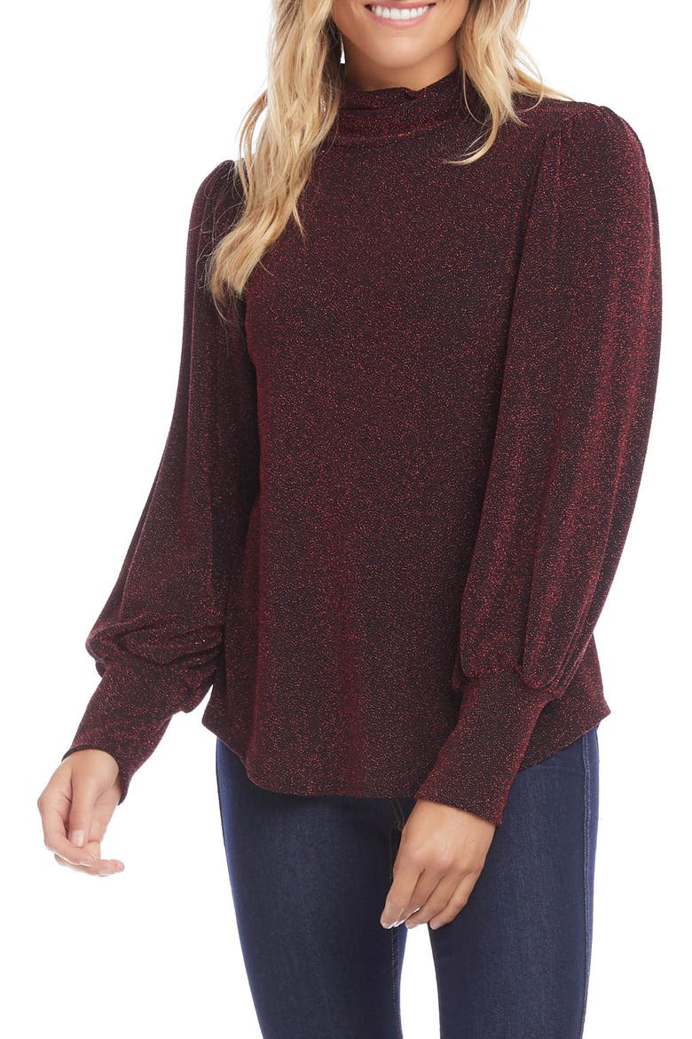 Shimmer Turtleneck Top, Alternate, color, RED