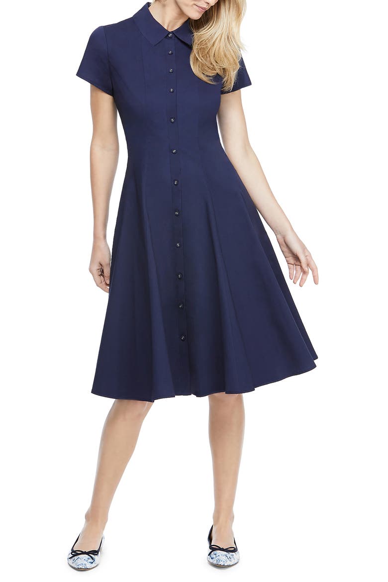 Fit & Flare Shirtdress, Main, color, NAVY