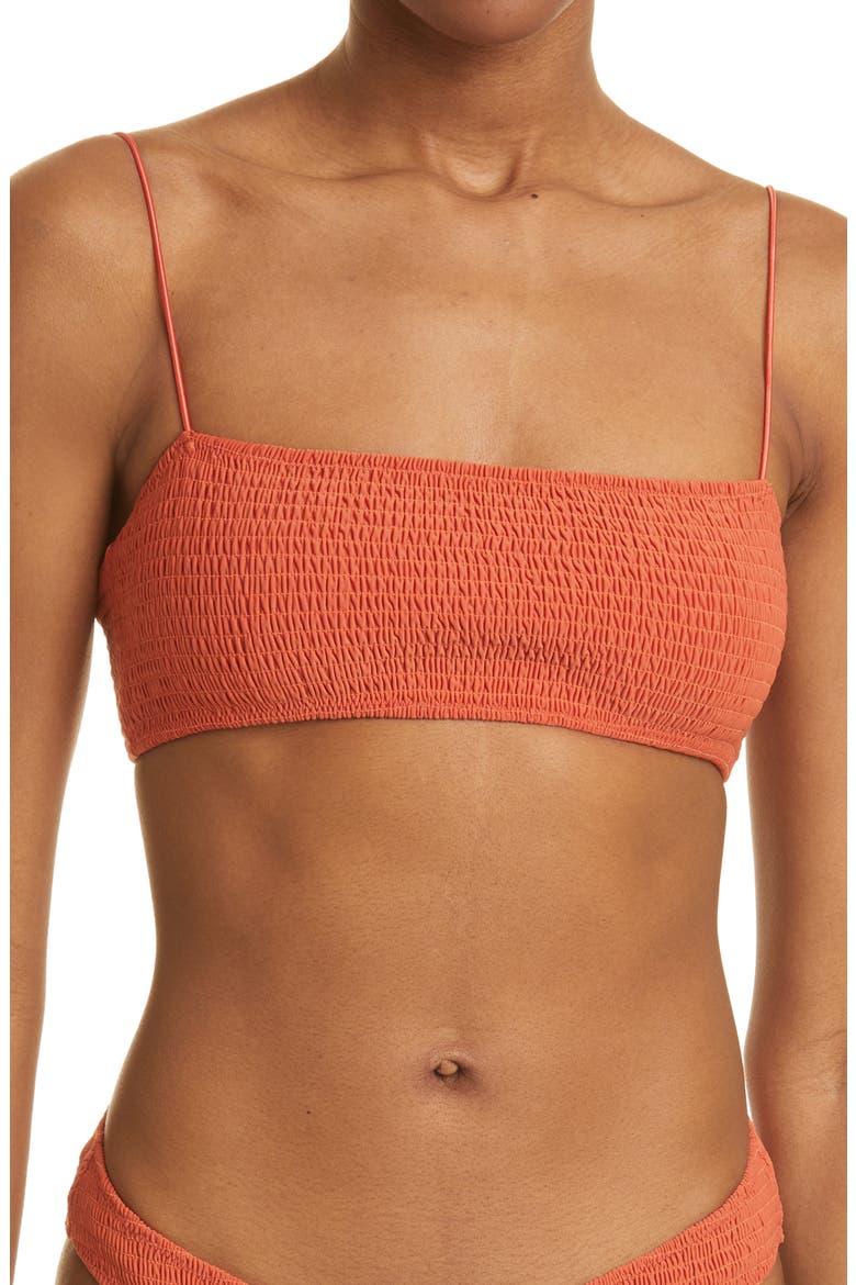 Totême Smocked Bikini Top, Main, color, BURNT ORANGE