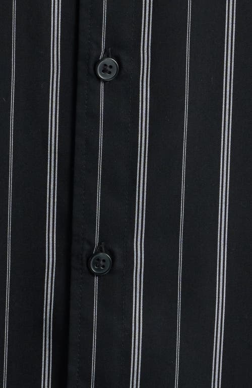 Open Edit Stripe Long Sleeve Button-up Shirt In Black