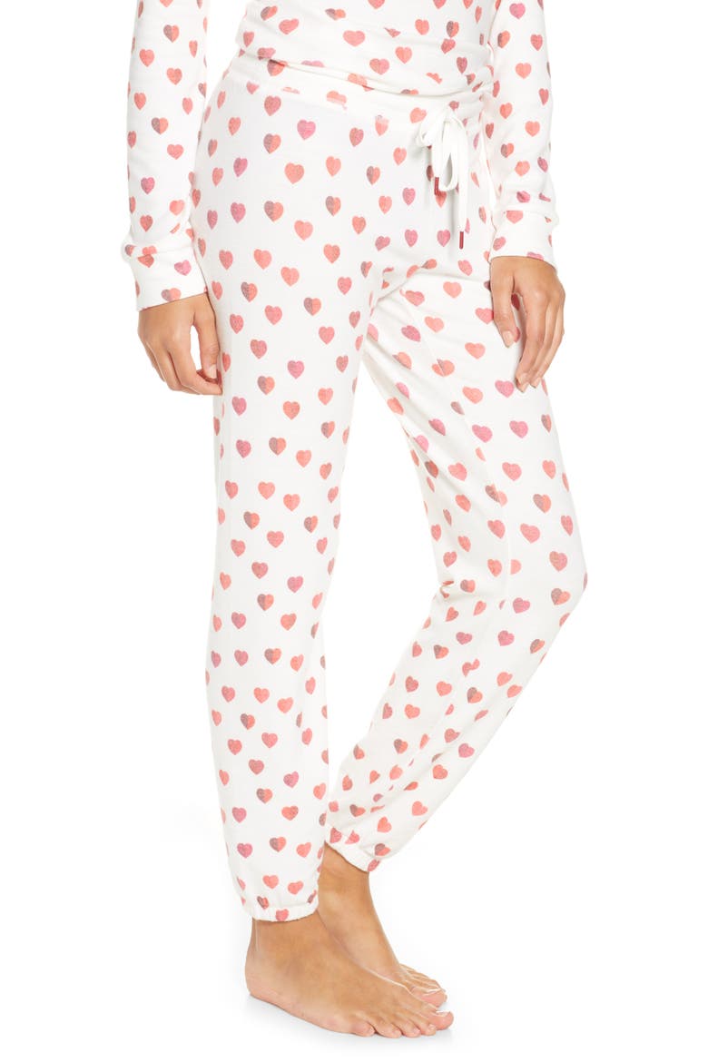 Heart Print Jogger Pajama Pants, Alternate, color, IVORY