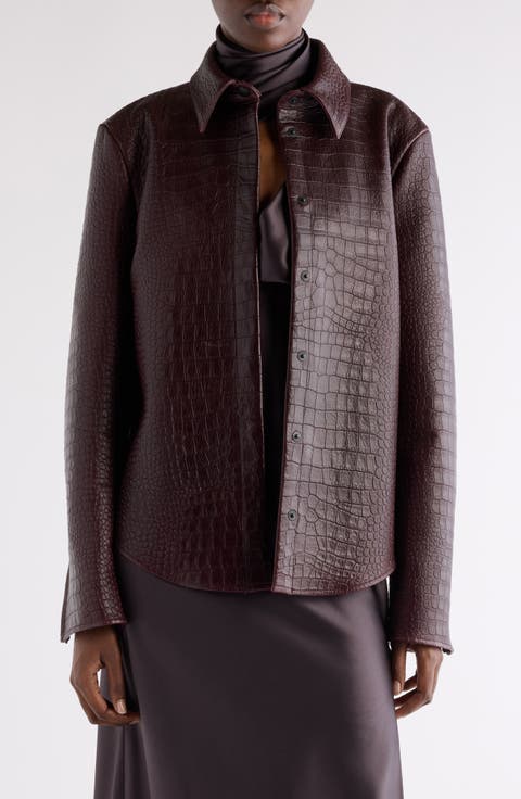 Lamank Croc Embossed Leather Shirt Jacket