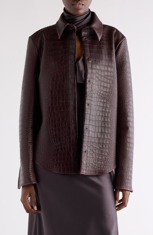 Acne Studios Lamank Croc Embossed Leather Shirt Jacket In Burgundy