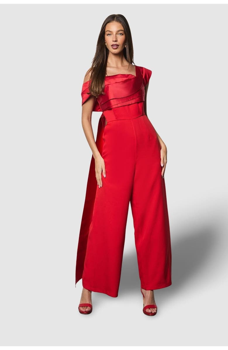 Coast Bardot Contrast Twill Jumpsuit, Main, color, Red